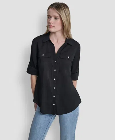 Dkny Women's Long-sleeve Collared Shirt In Black
