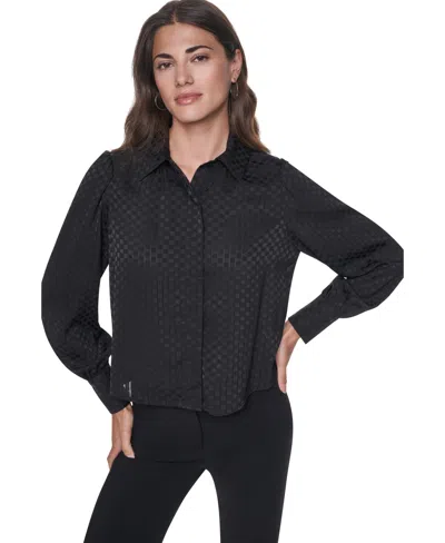 Dkny Women's Long-sleeve Puff-sleeve Button-front Blouse In Black