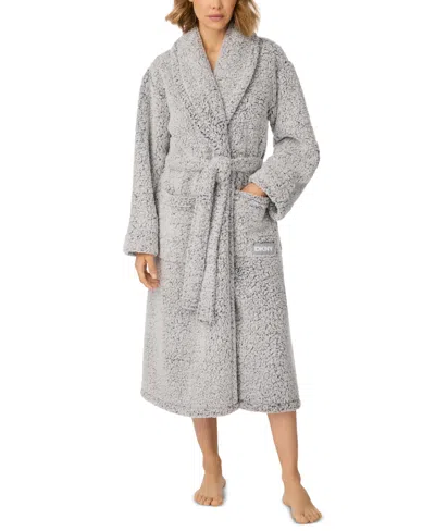 Dkny Women's Long-sleeve Sherpa Wrap Robe In Gray