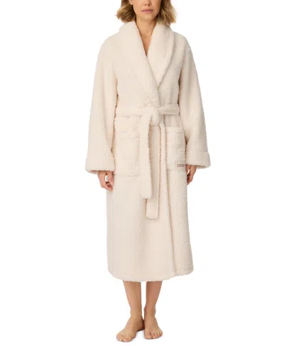Dkny Women's Long-sleeve Sherpa Wrap Robe In White