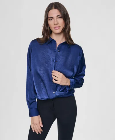 Dkny Women's Long-sleeve Twist-front Blouse In Intrepid Blue