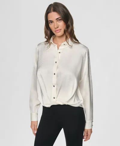 Dkny Women's Long-sleeve Twist-front Blouse In Ivory