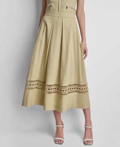 Dkny Women's Loop Embroidered Pleated Midi Skirt In Sand