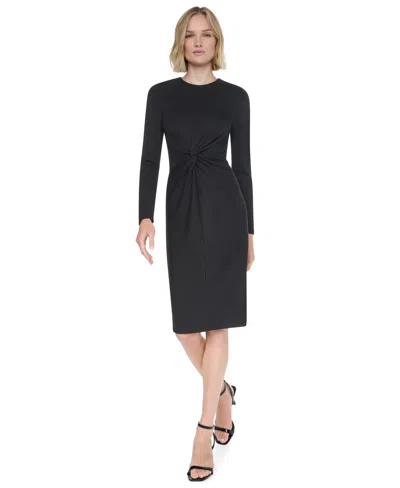 Dkny Women's L/s Knot Front Midi Dress In Black