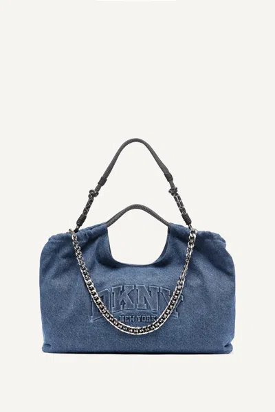 Dkny Women's Mabel Denim Large Logo Tote In Blue
