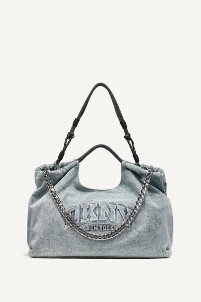 Dkny Women's Mabel Denim Large Logo Tote In Blue