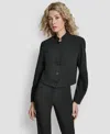 Dkny Women's Mandarin Collar Button Front Cropped Jacket In Black