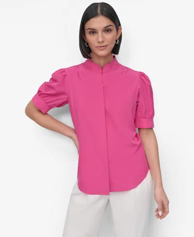 Dkny Women's Mandarin-collar Puff-shoulder Shirt