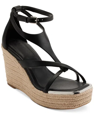 Dkny Maryn Womens Embellished Faux Leather Platform Sandals In Black