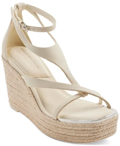Dkny Maryn Strappy Wedge Womens Braided Faux Leather Ankle Strap In Bone