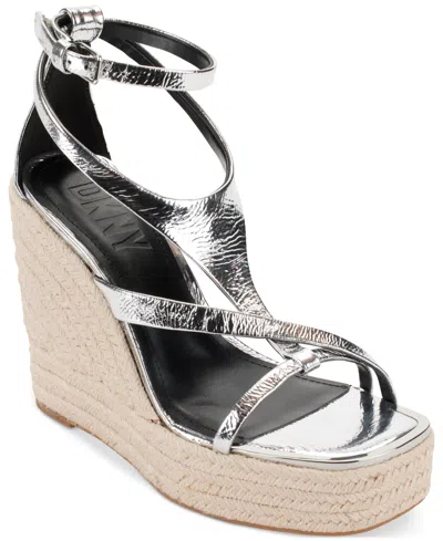 Dkny Women's Maryn Ankle-strap Espadrille Wedge Sandals In Silver