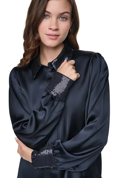 Dkny Women's Matte Satin Puff Sleeve Shirt In Blue