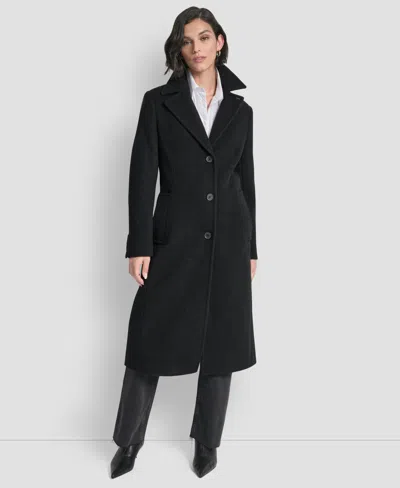 Dkny Women's Maxi Boucle Notch Collar Coat In Black