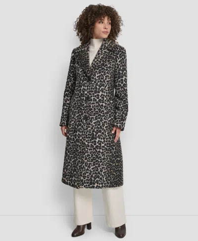 Dkny Women's Maxi Boucle Notch Collar Coat In Brown