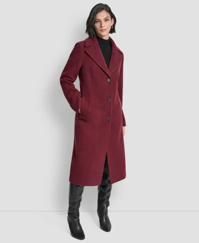Dkny Women's Maxi Boucle Notch Collar Coat In Burgundy