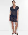 Dkny Women's Mesh Drawstring Tunic Swim Cover-up In Navy