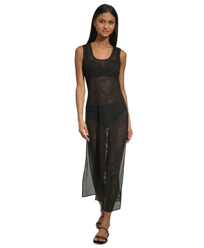 Dkny Women's Mesh Maxi Dress Swim Cover-up In Black