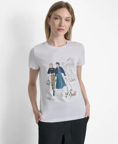 Dkny Women's Met Museum Conversational Crewneck T-shirt In White
