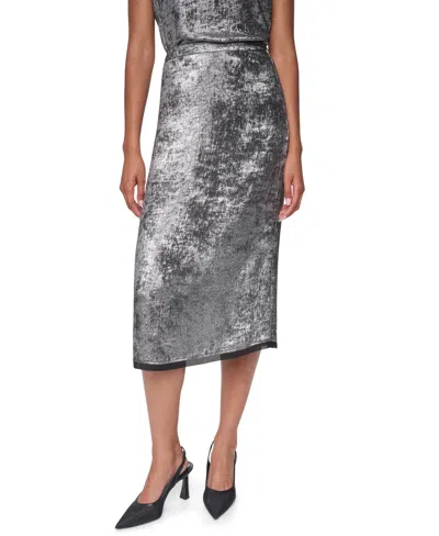 Dkny Women's Metallic A-line Midi Skirt In Gray