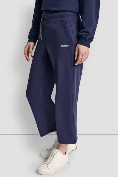 Dkny Women's Metallic Bubble Logo Cropped High-rise Pants In Blue