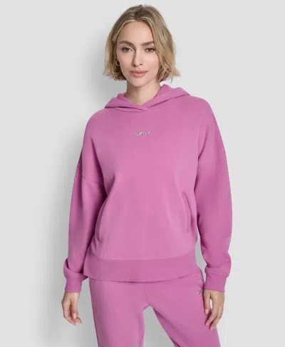 Dkny Women's Metallic Bubble Logo Drop Shoulder Pull-on Hoodie In Purple