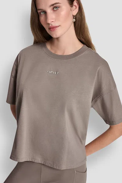 Dkny Women's Metallic Bubble Logo Drop Shoulder T-shirt In Brown