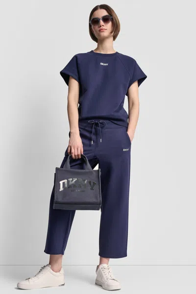 Dkny Women's Metallic Bubble Logo Short Sleeve Pullover In Blue