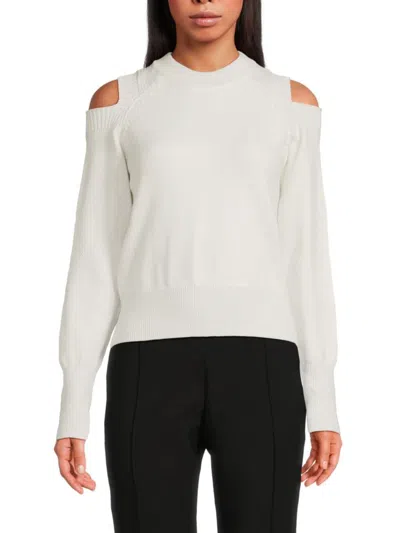 Dkny Women's Metallic Cold-shoulder Sweater In White