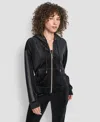 Dkny Women's Velour Full Zip Hoodie With Metallic Logo In Black