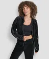 Dkny Women's Velour Full Zip Hoodie With Metallic Logo In Black