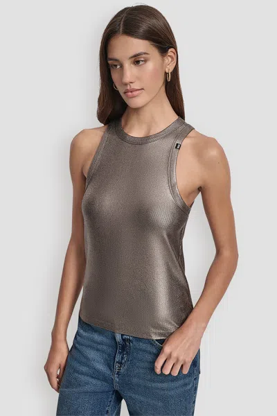 Dkny Women's Metallic Rib-knit Tank In Gray