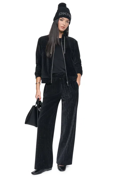 Dkny Women's Metallic Velvet Pull On Sweater Pants In Black