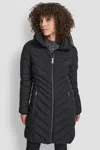 Dkny Hooded Chevron Puffer Jacket In Black