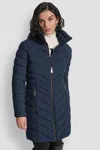 Dkny Cire Packable Hooded Longline Puffer Jacket In Blue