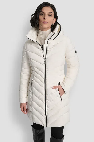 Dkny Women's Mid Length Full Zip Jacket In White