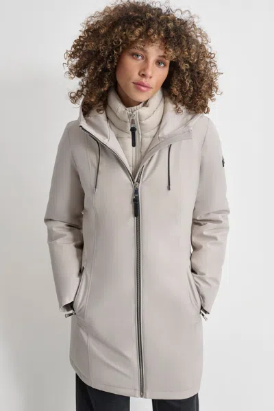 Dkny Women's Mid Length Hooded Soft Shell Jacket In Neutral