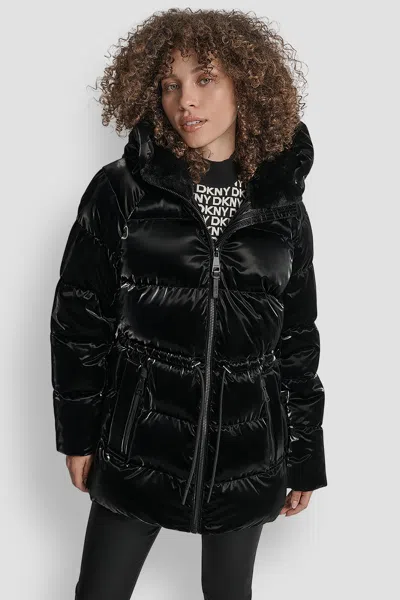 Dkny Women's Mid Length Lush Puffer Jacket In Black