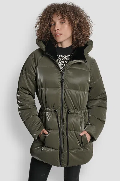 Dkny Women's Mid Length Lush Puffer Jacket In Green
