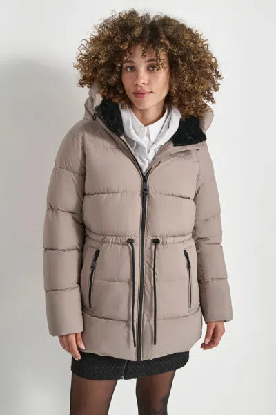 Dkny Women's Mid Length Lush Puffer Jacket In Brown