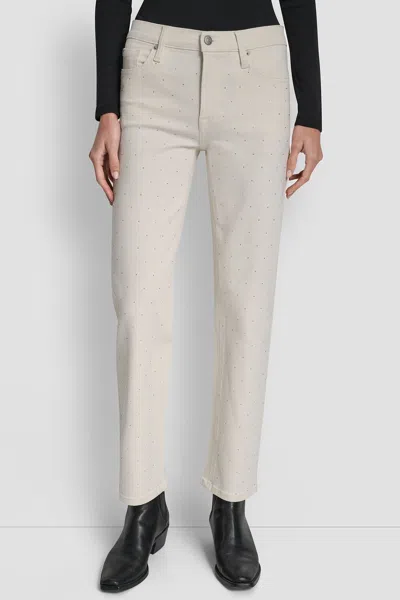 Dkny Women's Mid Rise Classic Straight With Mini Rhinestones In White