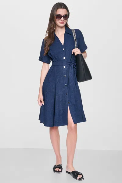 Dkny Women's Midi A-line Shirt Dress In Blue