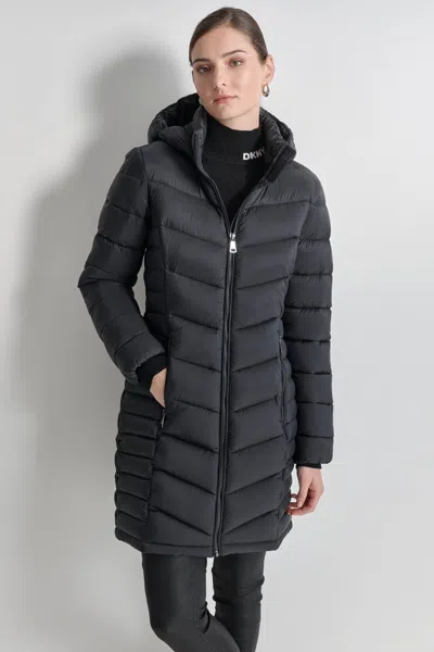 Dkny Women's Midi Puffer Jacket With Side Pockets In Black
