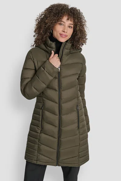 Dkny Women's Midi Puffer Jacket With Side Pockets In Green