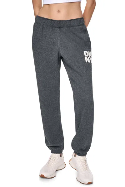 Dkny Women's Mid-rise Chenille Logo Relaxed Jogger Pants In Gray