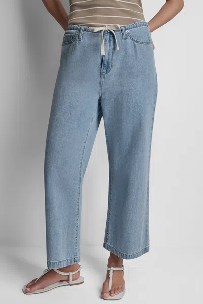 Dkny Women's Mid-rise Drawcord Wide Leg In Blue