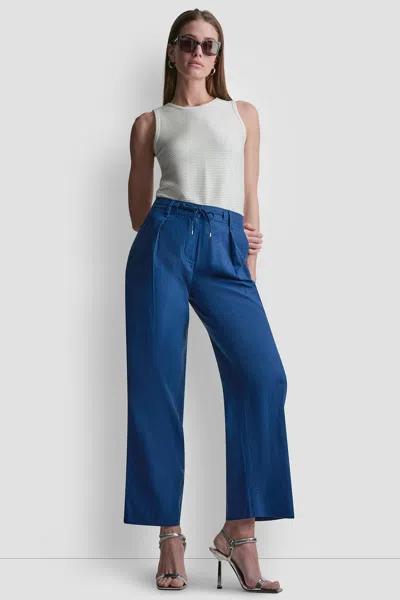 Dkny Women's Mid-rise Tie Waist Pleated Pants In Blue