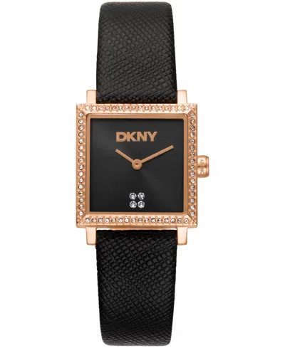 Dkny Women's Milanese Quartz Black Leather Strap Watch 24x31mm