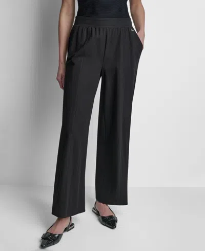 Dkny Women's Mini Logo Ewaist Pull-on Pants In Black
