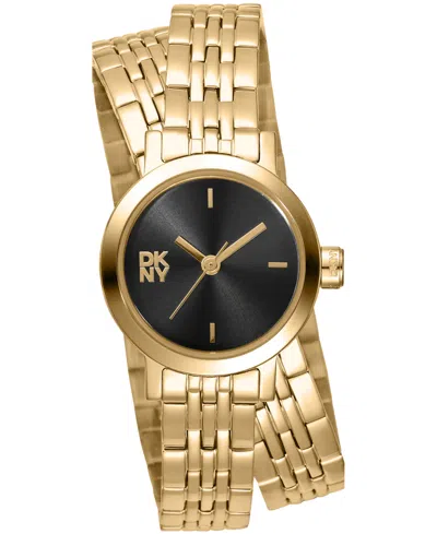 Dkny Women's Mini Quartz Gold-tone Stainless Steel Double Bracelet Watch 23 Mm