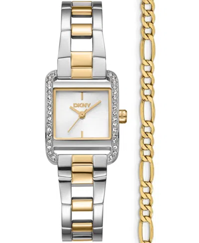 Dkny Women's Mini Quartz Two-tone Stainless Steel Bracelet Watch 23mm And Gift Set In Gold